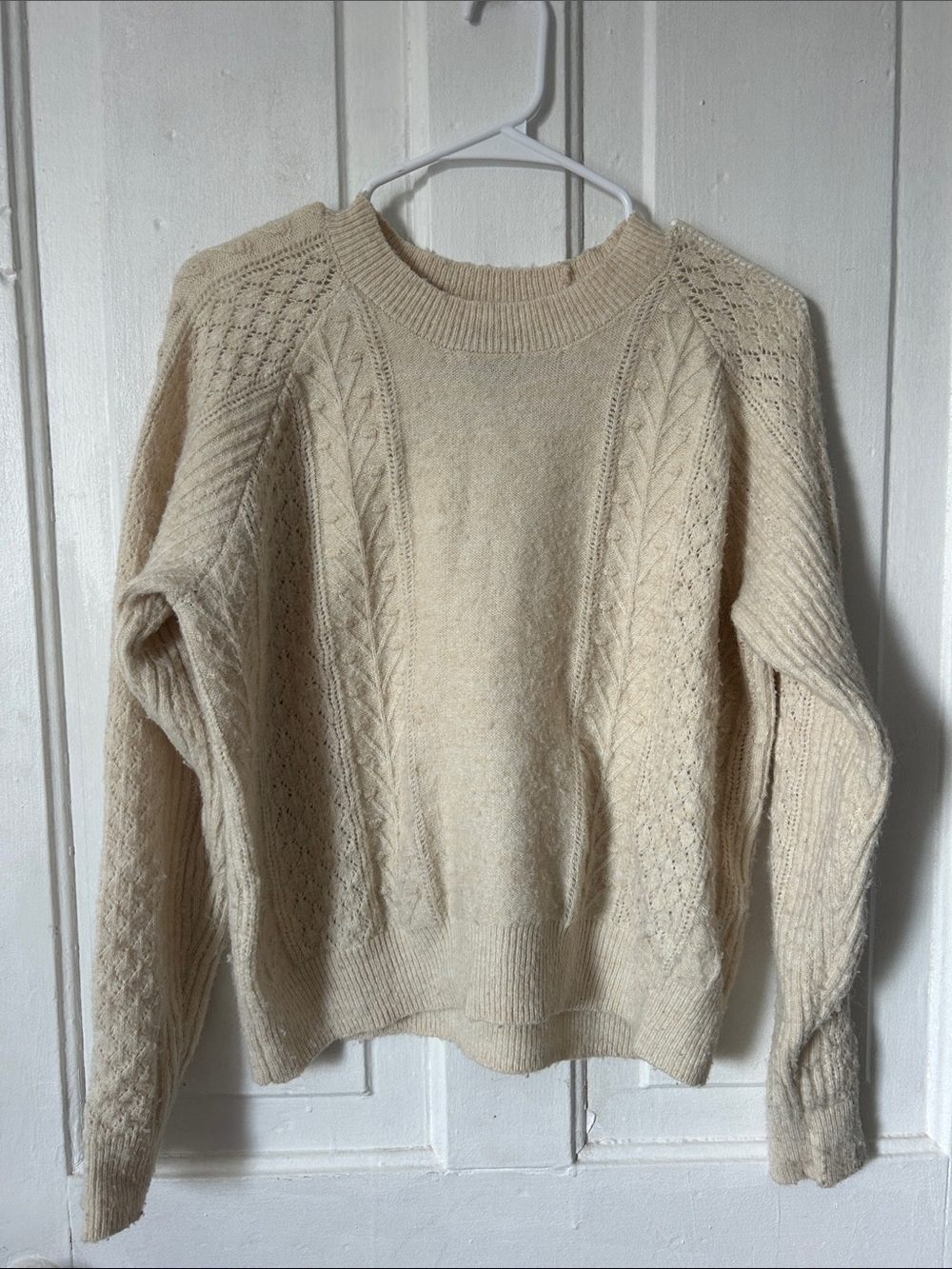 Roots Cream Cable Knit Crewneck Sweater